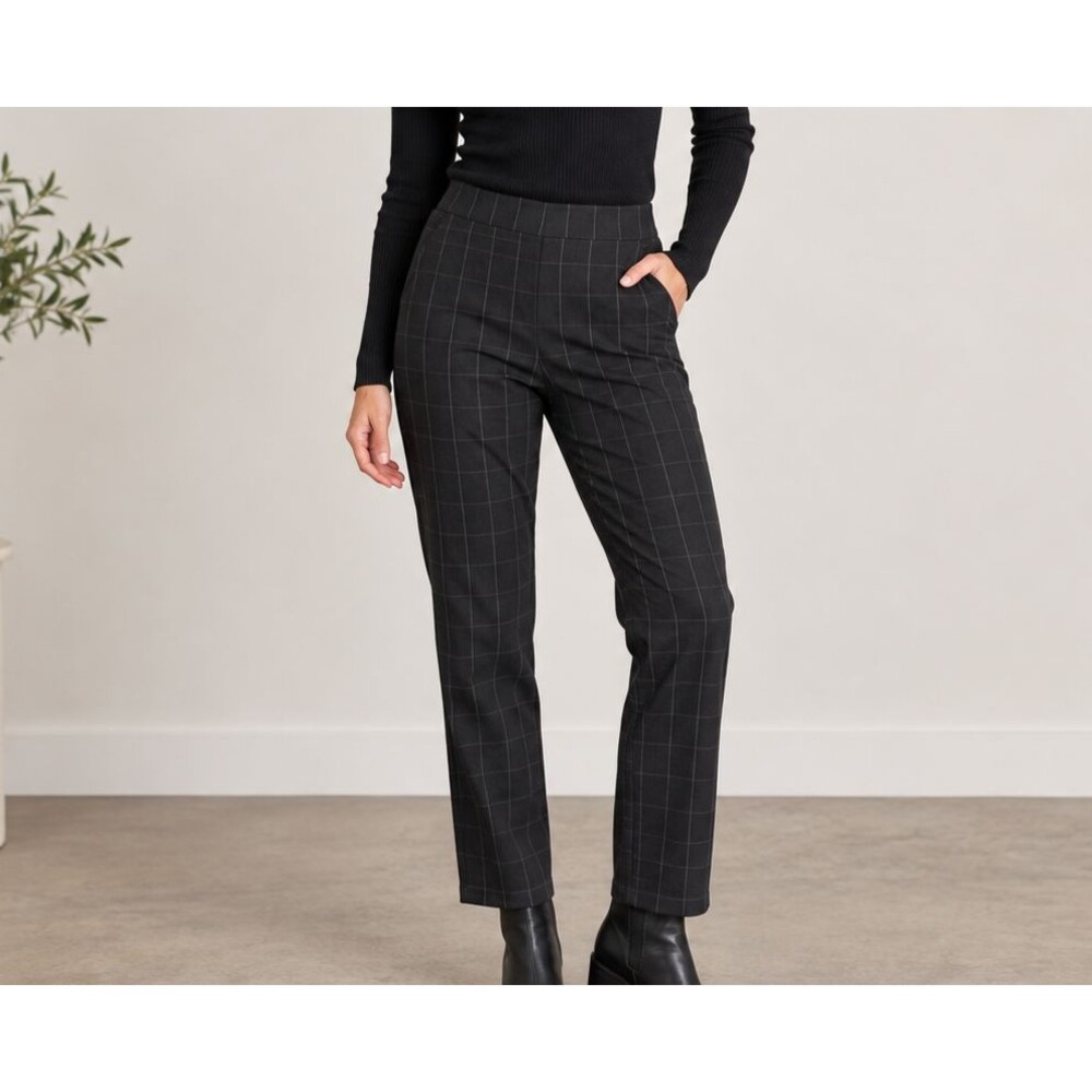 rag & bone Windowpane Pants 4 Black Check Ankle Trousers Minimalist Academia